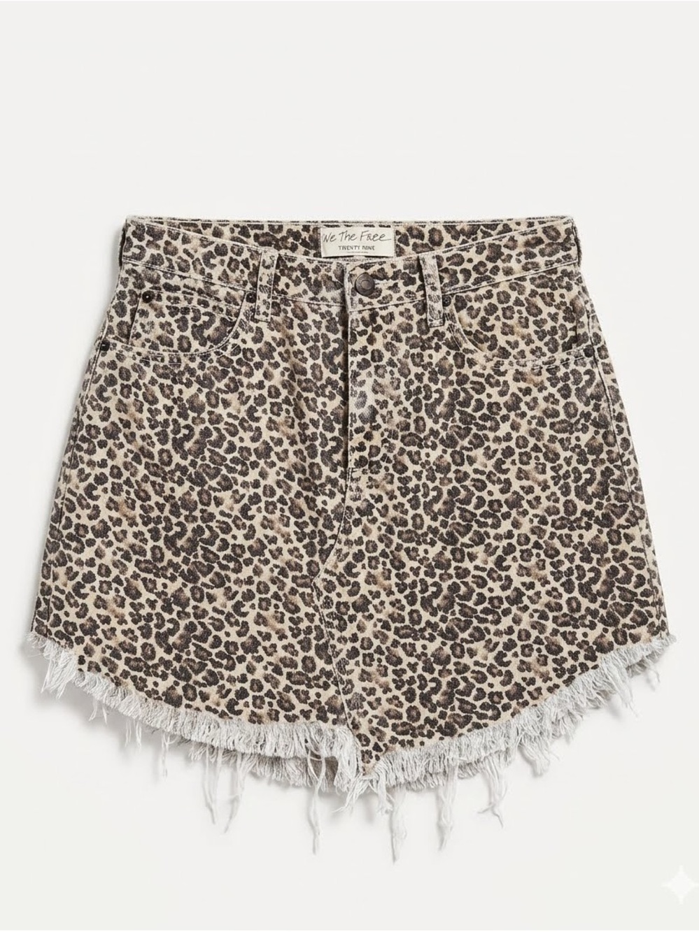 Free People Leopard Print Denim Skirt Animal Print Beige Size L